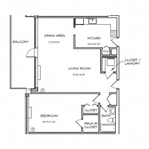 a floor plan of a house with a bedroom and a living room